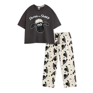 Shaun the Sheep Womens/Ladies Character Short-Sleeved Long Pyjama Set / Gray/Whi